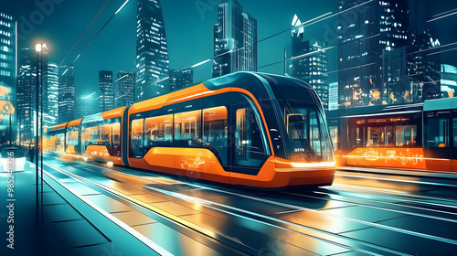 Futuristic Train in Citysca...