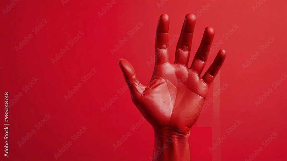 A single hand painted red against a red background. A single hand painted red against a red background.