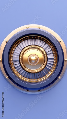 A detailed 3D rendering of a turbine-like object with a metallic finish.