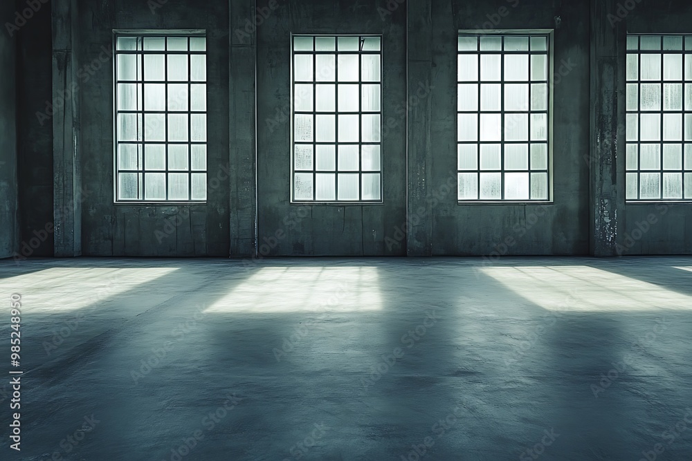 Industrial Loft Interior with Three Windows and Concrete Floor Industrial Loft Interior with Three Windows and Concrete Floor