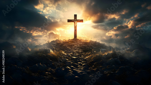 Cross on Mountaintop Illust...