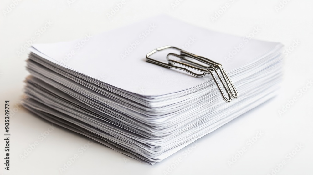 A stack of worksheets clipped together with a paper clip, transparent background for easy overlay. A stack of worksheets clipped together with a paper clip, transparent background for easy overlay.