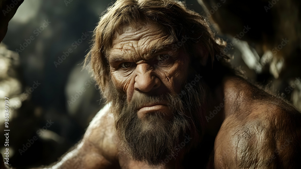Close Up Portrait of a Neanderthal Man, Realistic Image Close Up Portrait of a Neanderthal Man, Realistic Image