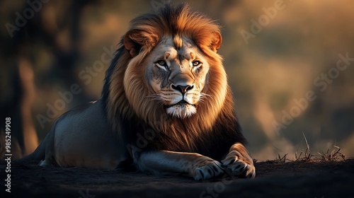 Majestic Lion at Sunset in African Savanna