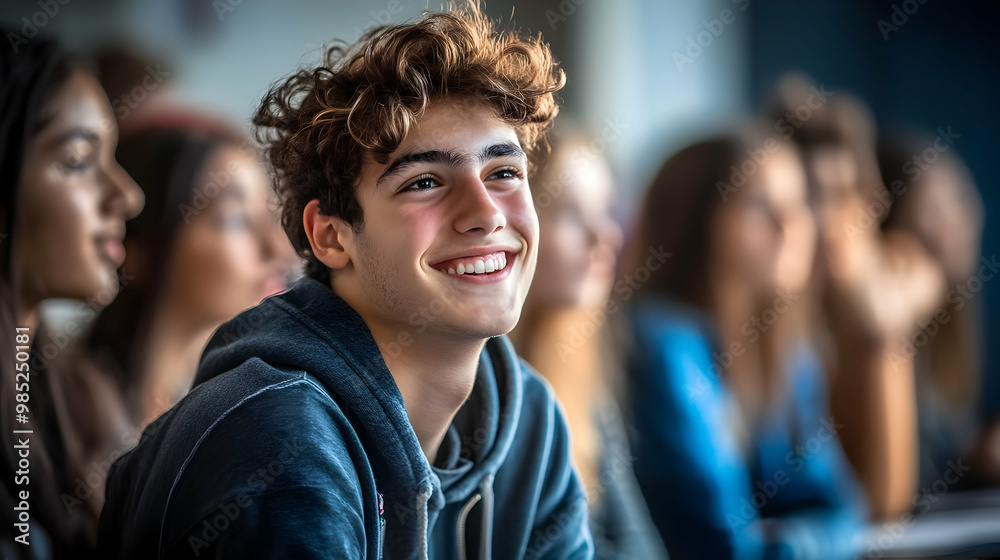 Smiling Teenager in Classroom Setting - Photo Smiling Teenager in Classroom Setting - Photo