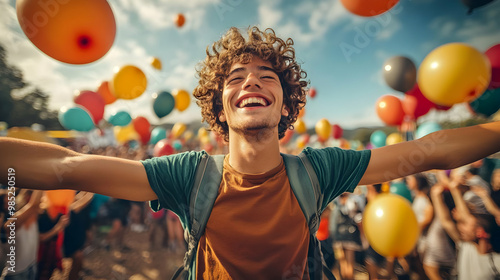 Happy Man with Balloons Photo