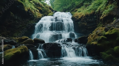 Serene Waterfall in a Lush Forest