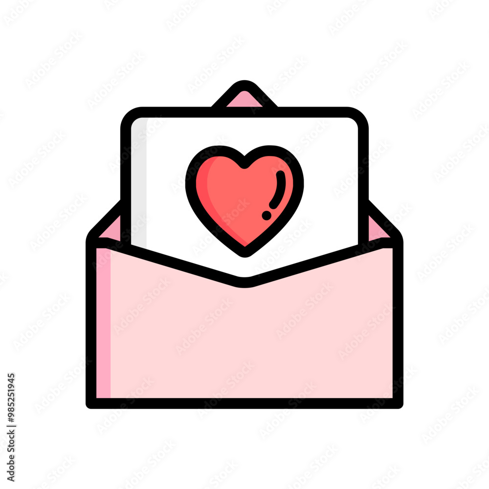 Love letter icon. Opened pink envelope with red hearts. Valentine, romance, celebration concepts. Colored outline vector design isolated illustration. Love letter icon. Opened pink envelope with red hearts. Valentine, romance, celebration concepts. Colored outline vector design isolated illustration.