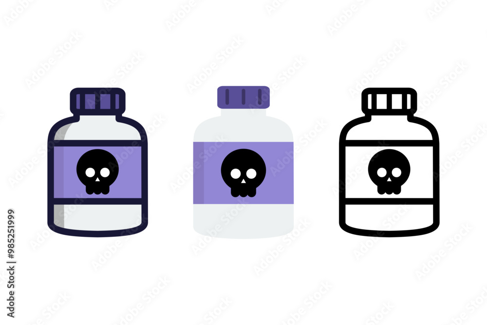 Poison bottle icon set. Holiday celebration, halloween, mystery concepts. Flat decorative vector design isolated illustration. Poison bottle icon set. Holiday celebration, halloween, mystery concepts. Flat decorative vector design isolated illustration.