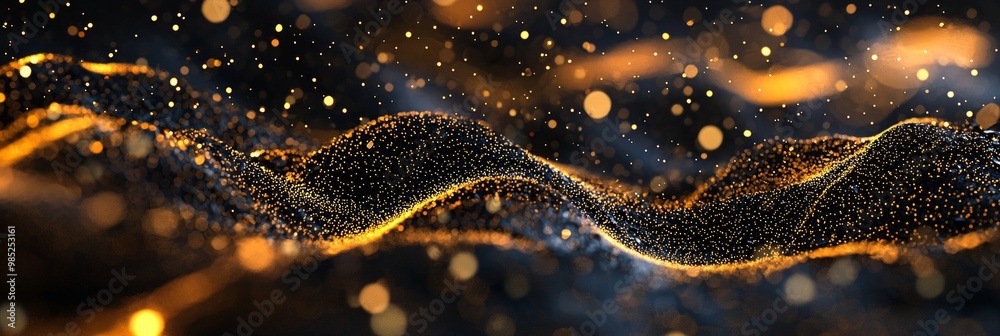 mesmerizing explosion of golden particles fills the canvas, spreading outward in sparkling waves, evoking a sense of cosmic wonder and dynamic energy in the darkness. mesmerizing explosion of golden particles fills the canvas, spreading outward in sparkling waves, evoking a sense of cosmic wonder and dynamic energy in the darkness.