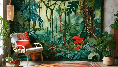 Vibrant Rainforest Tapestry Celebrating Growth and Renewal in a Lush Ecosystem photo