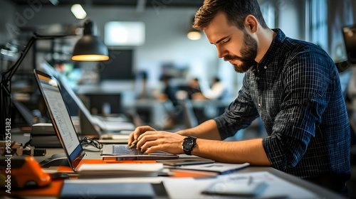 Man Working on Laptop in Of...