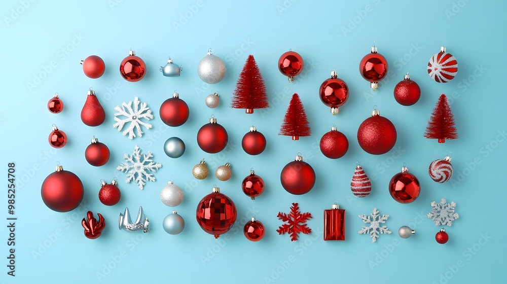Flat lay arrangement of Christmas-themed items with generous negative space for text or logo placement. Ideal for seasonal marketing and promotional designs Flat lay arrangement of Christmas-themed items with generous negative space for text or logo placement. Ideal for seasonal marketing and promotional designs