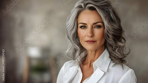 Woman with Grey Hair in Whi...