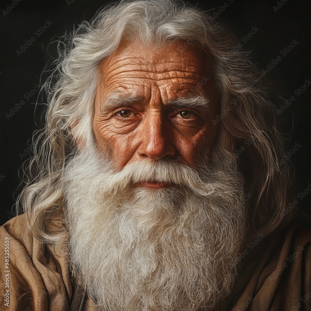 Hyperrealistic Portrait: Wise Old Man with Long White Beard in Traditional Clothing 1 Hyperrealistic Portrait: Wise Old Man with Long White Beard in Traditional Clothing 1