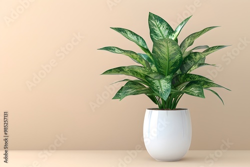 White ceramic pot with green plant, minimalist.