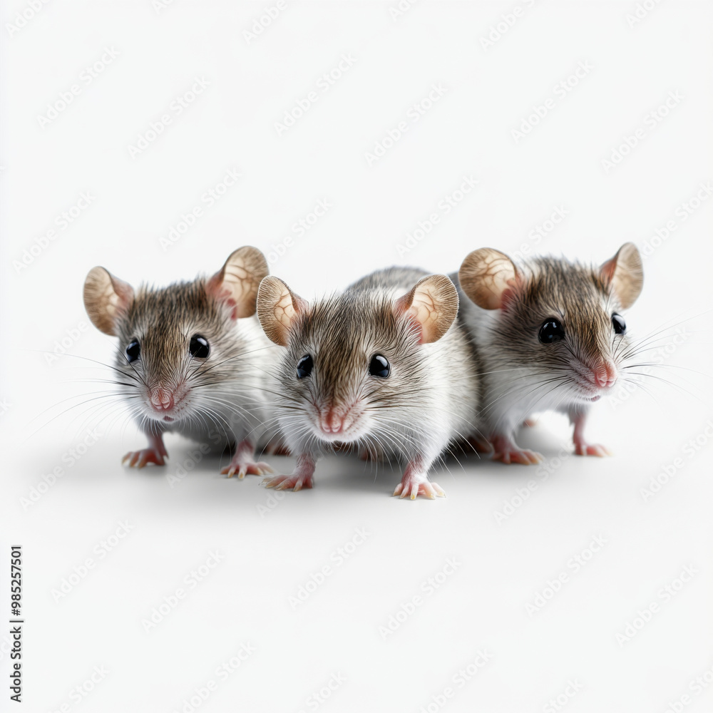 Three Cute Mice with Big Eyes on a White Background Three Cute Mice with Big Eyes on a White Background