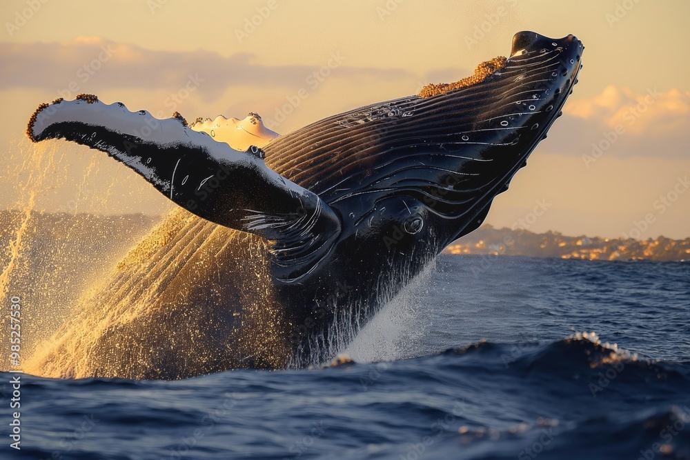 Humpback whale breaches water close to whale watching boat in Sydney(01)
