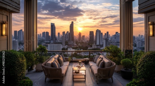 Stunning Cityscape Sunset from a Luxurious Balcony