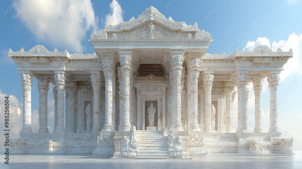 Ornate temple structure with intricate carvings and columns. Ornate temple structure with intricate carvings and columns.
