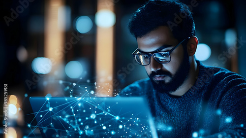 Focused Man Working on Lapt...