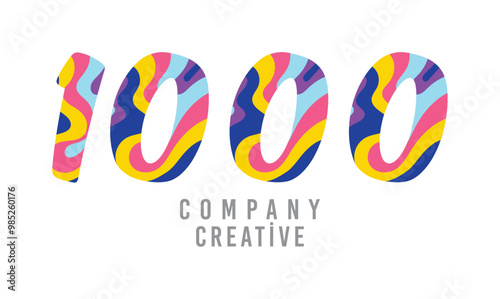 Colorful icon design with number 1000. Vector illustration.