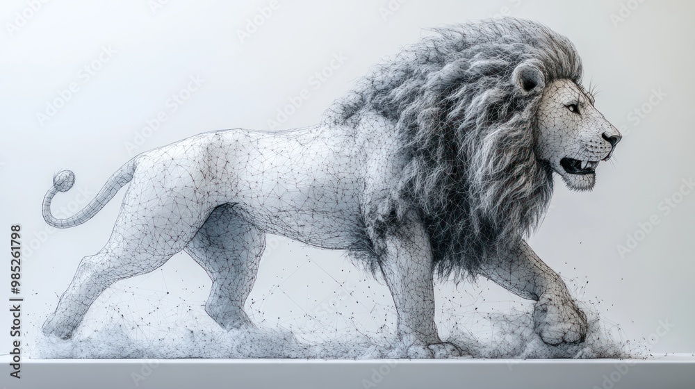 Obraz premium A detailed drawing of a lion in motion, showcasing artistic skill.