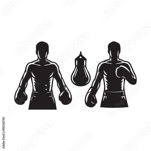 Creative Set Of Illustration Boxing Logo Design