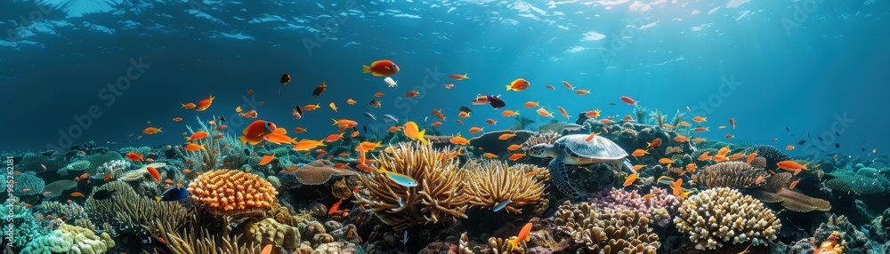 A beautiful underwater scene with a variety of fish and coral A beautiful underwater scene with a variety of fish and coral