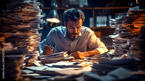 Man Working at Desk with St...