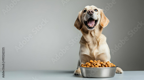 Happy Dog Looking at Food B...
