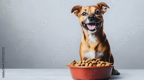 Happy Dog Looking at Food B...
