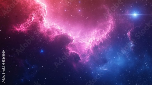 A cosmic nebula with pink and blue hues.