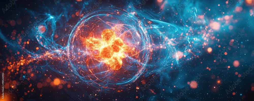 Radiation emitted during nuclear fission, with energy waves and atomic particles scattering in all directions. Radiation emitted during nuclear fission, with energy waves and atomic particles scattering in all directions.