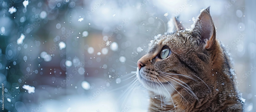 Cat Gazing at Falling Snowflakes. Generate Ai Image Cat Gazing at Falling Snowflakes. Generate Ai Image
