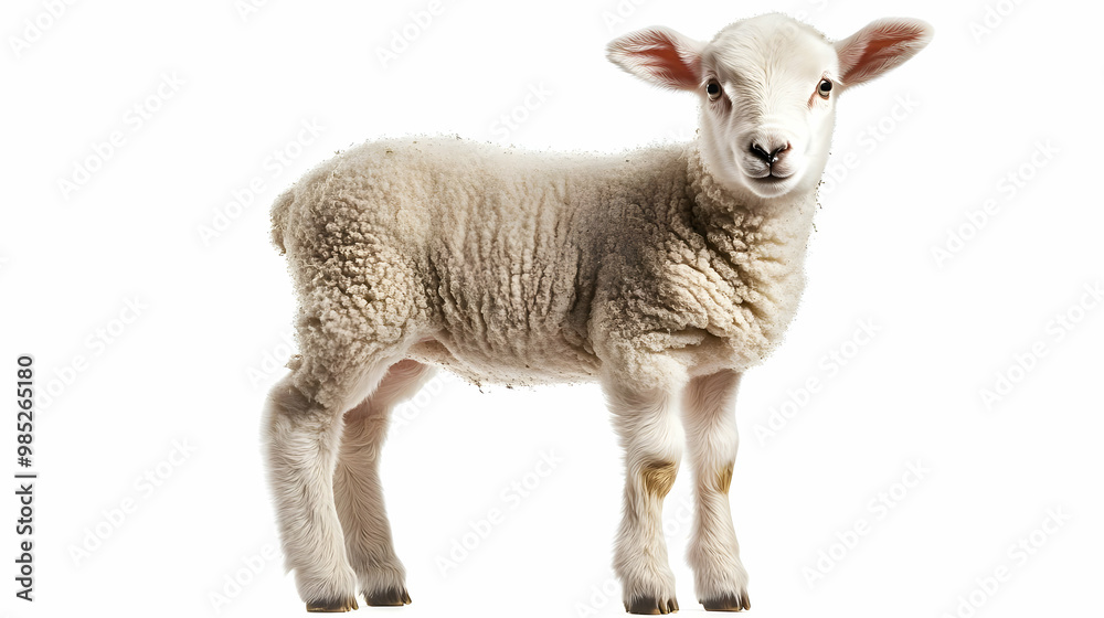 Cute White Lamb Standing on a White Background - Photo Cute White Lamb Standing on a White Background - Photo