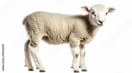 Cute Lamb Standing on White...