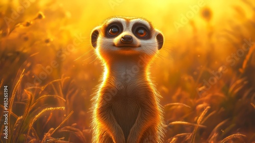 Wallpaper Mural "Baby Meerkat in Sunlit Grass" Torontodigital.ca