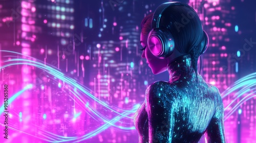 Futuristic Avatar in Neon Cityscape