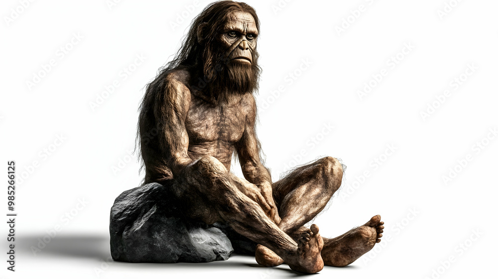 Fototapeta premium 3D Illustration of a Hairy Humanoid Sitting on a Rock