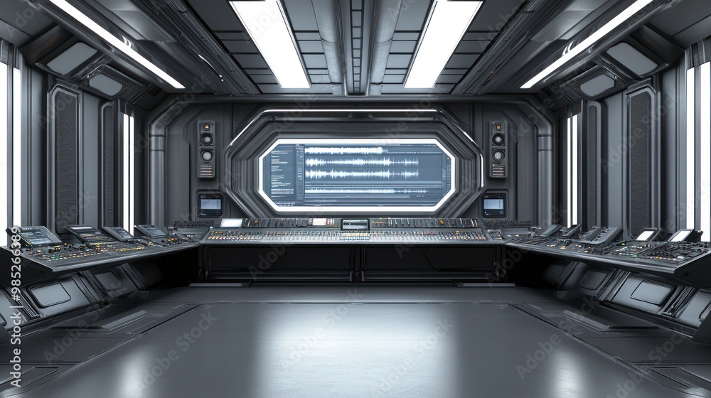 Fototapeta premium A futuristic control room with sleek design and advanced technology interfaces.