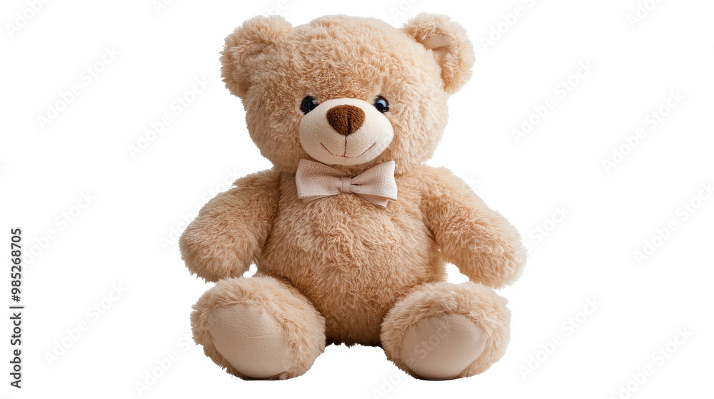 Obraz premium Charming teddy bear with a bow, soft plush toy for all ages.