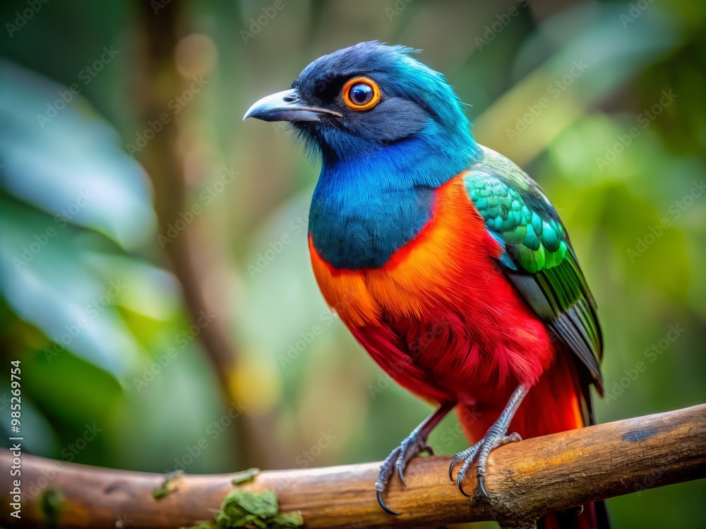 A captivating close-up of a devil bird resting on a branch, showcasing its stunning plumage and dramatic lighting A captivating close-up of a devil bird resting on a branch, showcasing its stunning plumage and dramatic lighting