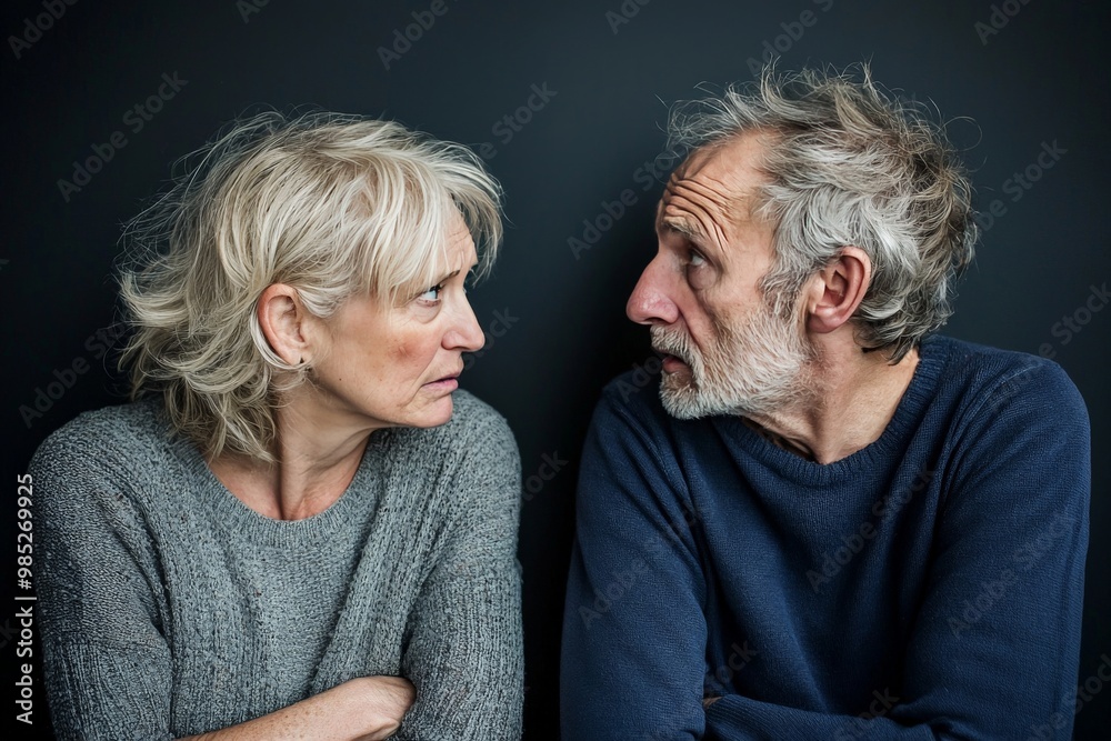 A couple in a tense discussion, both clearly stressed, representing the impact of conflict on personal relationships A couple in a tense discussion, both clearly stressed, representing the impact of conflict on personal relationships