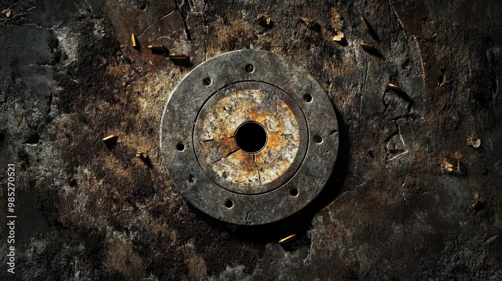 Rusty Metal Flange on Weathered Surface Rusty Metal Flange on Weathered Surface