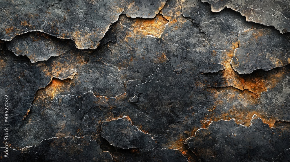 A dark, textured rock surface with deep, uneven crevices serves as a dramatic background. Light reflections subtly enhance the rugged features of the rock, adding a touch of brilliance and depth to A dark, textured rock surface with deep, uneven crevices serves as a dramatic background. Light reflections subtly enhance the rugged features of the rock, adding a touch of brilliance and depth to
