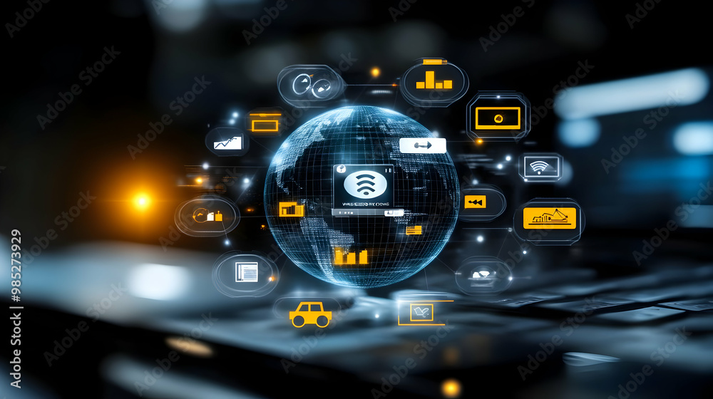 Global Network with Digital Icons Illustration