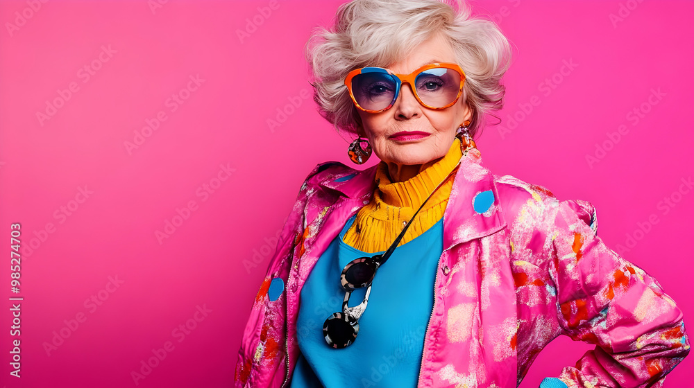 Stylish Senior Woman in Pink Jacket and Sunglasses - Photo Stylish Senior Woman in Pink Jacket and Sunglasses - Photo