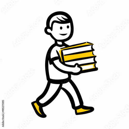 Cheerful boy carrying books in a playful manner with a bright smile