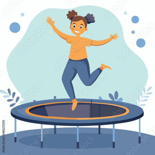 Happy girl jumping on a trampoline with excitement in a playful atmosphere